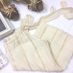 OLD NAVY Cream Tie Neck Top Gold Sparkle Stripe XS